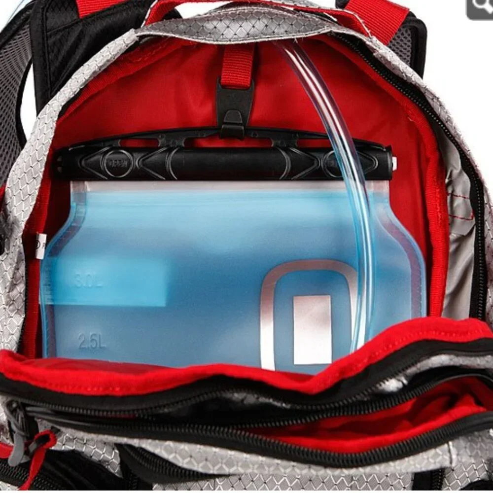 OGIO ATLAS 100 HYDRATION BACKPACK-100 OZ/ 3L BLADDER- CHROME-BLACK/RED ACCENTS